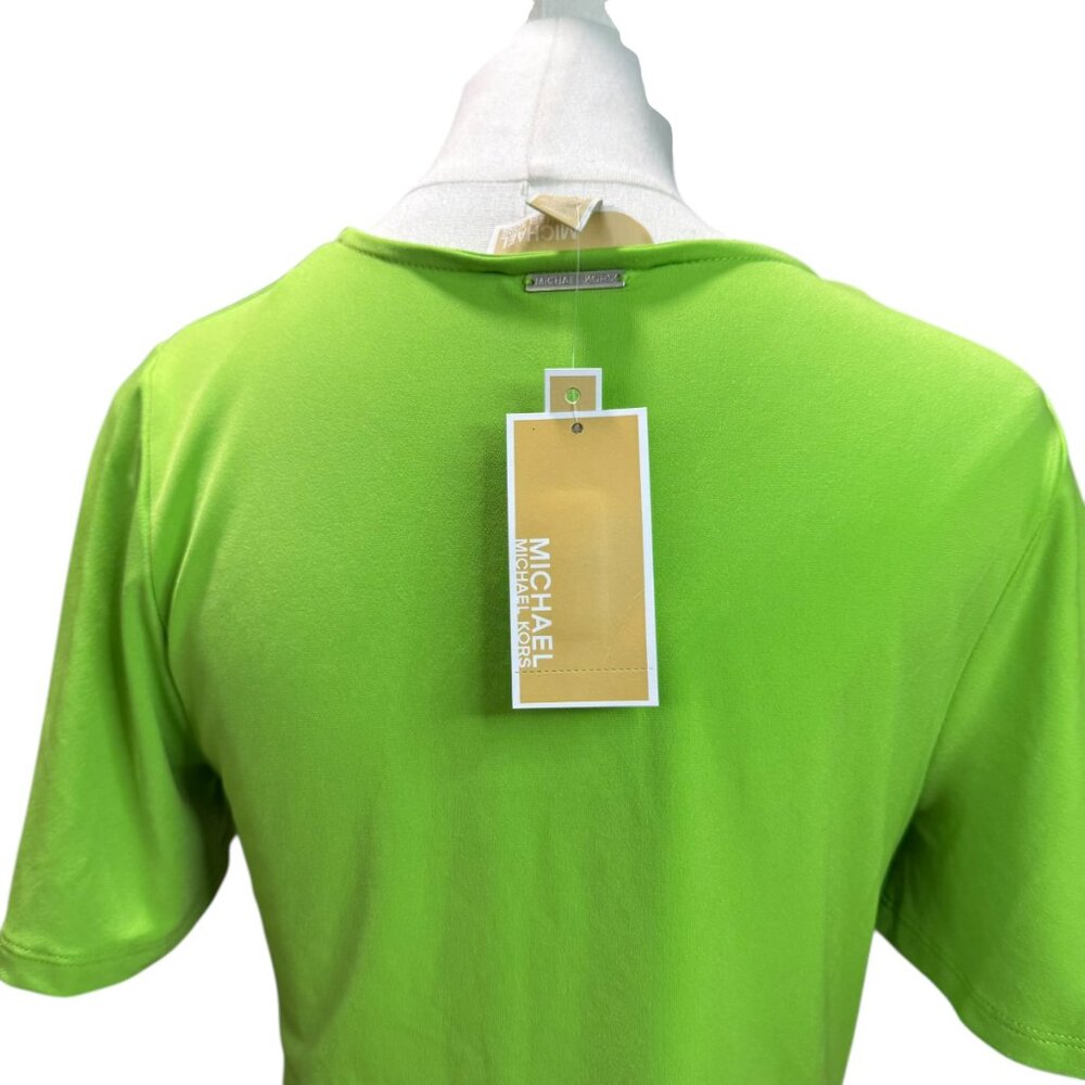 Michael Kors Ruched Front V-Neck Top in Lime Green | Size M NEW - Picture 6 of 9